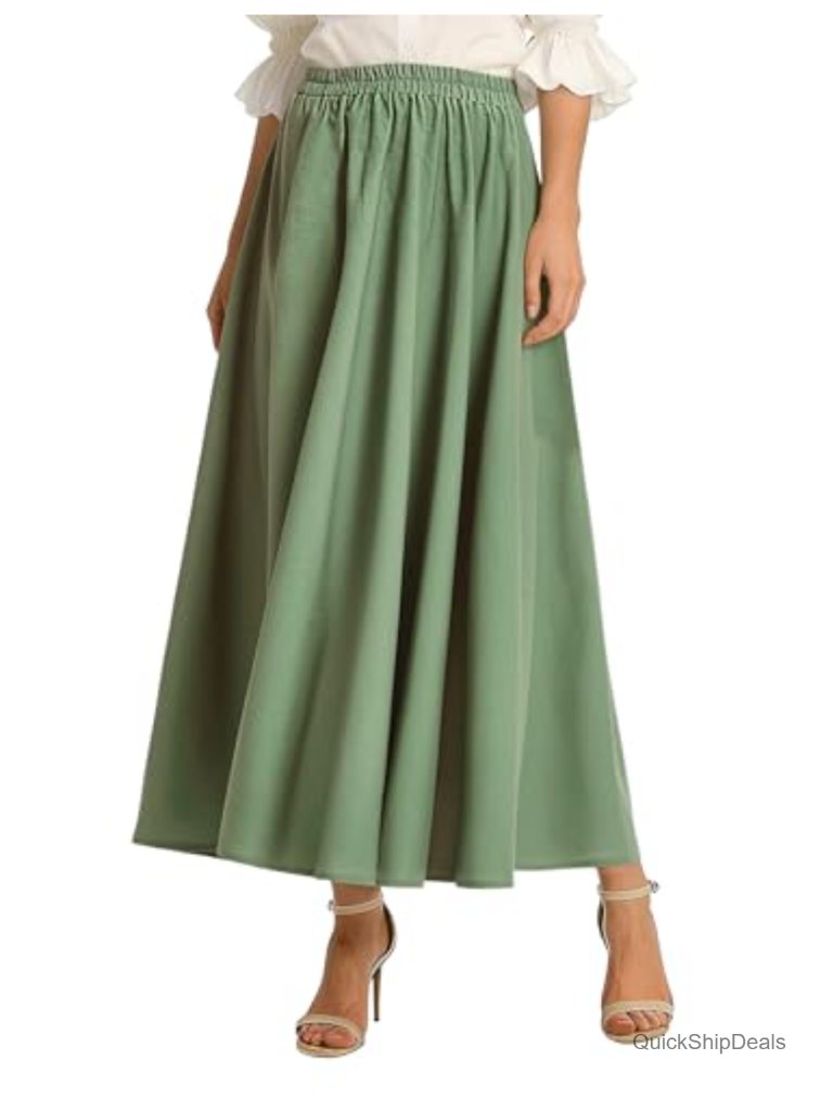 Women's Cotton Linen Retro A-Line Maxi Skirt With Pockets